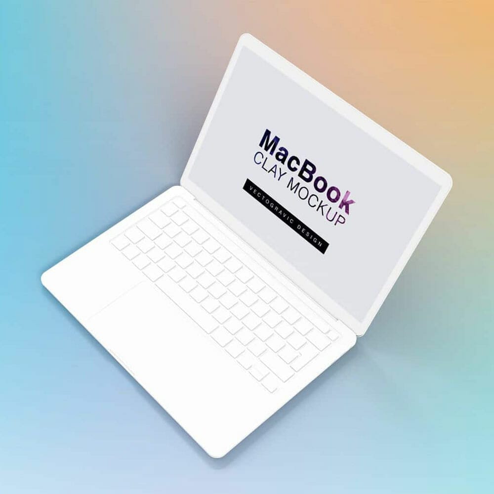 Right Top View Laptop Macbook Clay Free Mockups