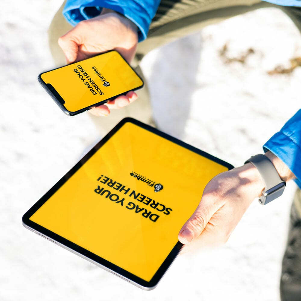 Surrounded By Apple Devices In Winter Free Mockup