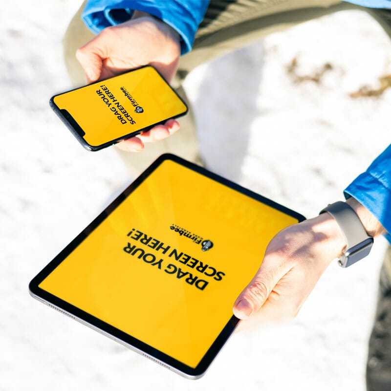 Surrounded By Apple Devices In Winter Free Mockup