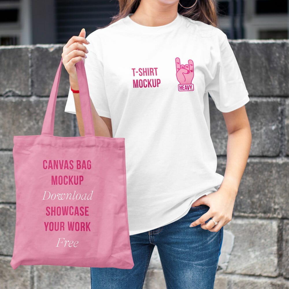 T-Shirt With Canvas Bag Mockup