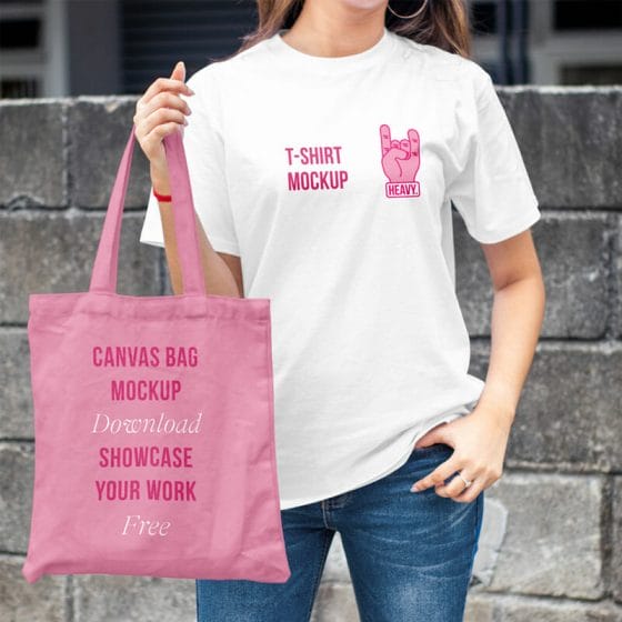 T-Shirt With Canvas Bag Mockup