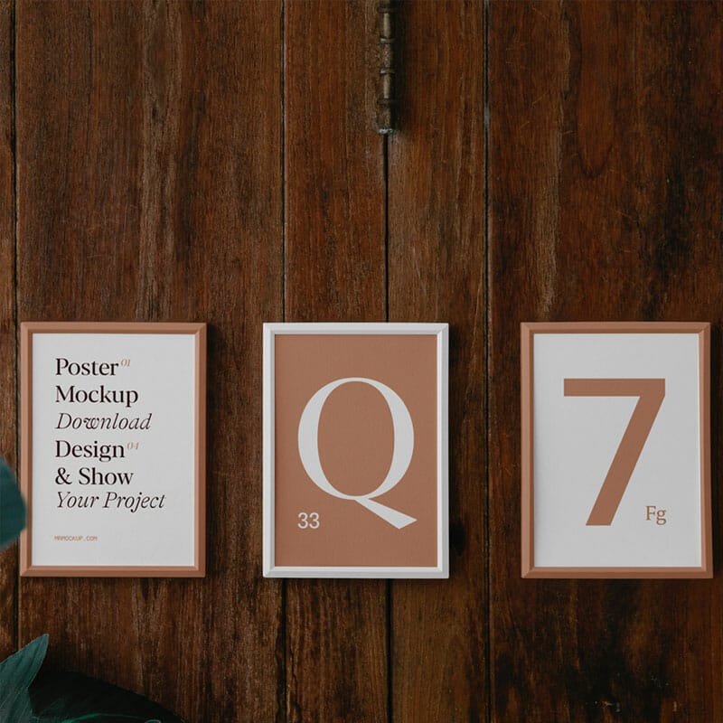 Three Posters On Wood Wall Mockup » CSS Author