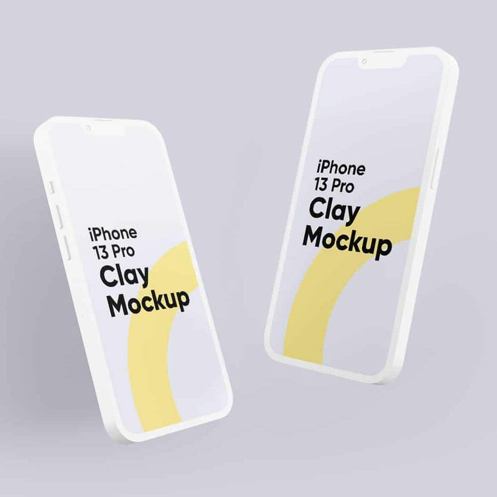 Two Floating iPhone 13 Pro Clay Mockups