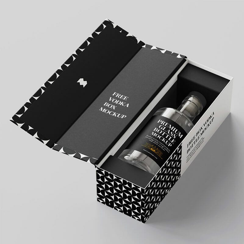 Vodka Bottle In Box Mockup