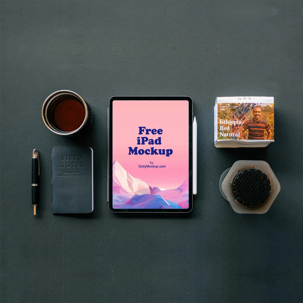 iPad On Desk Free PSD Mockup
