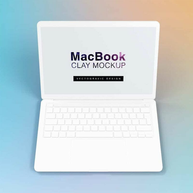 Center Top View Laptop Macbook Clay Free Mockups