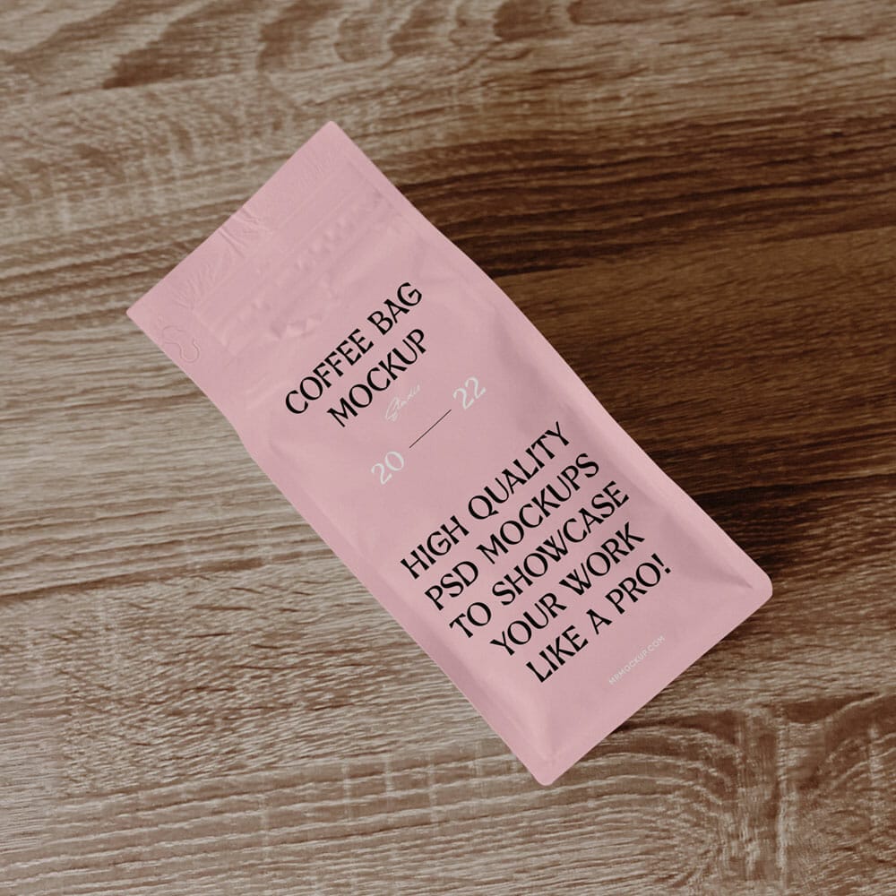 Coffee Bag On Wood Table Mockup