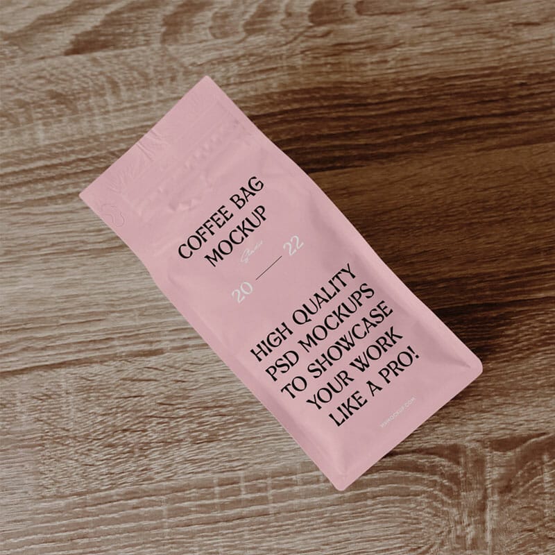 Coffee Bag On Wood Table Mockup