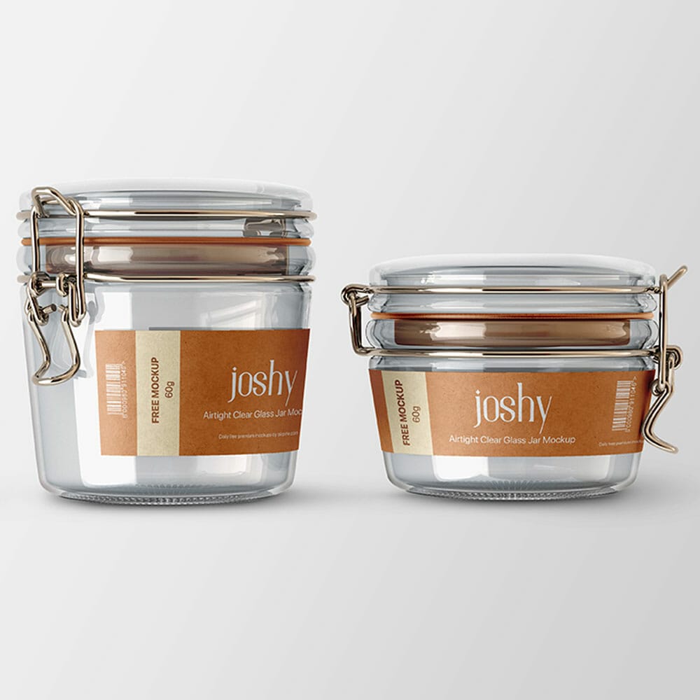 Free Airtight Clear Glass Jar Label Mockup