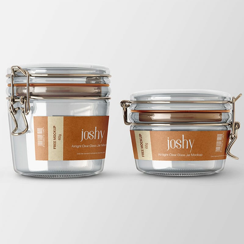 Free Airtight Clear Glass Jar Label Mockup