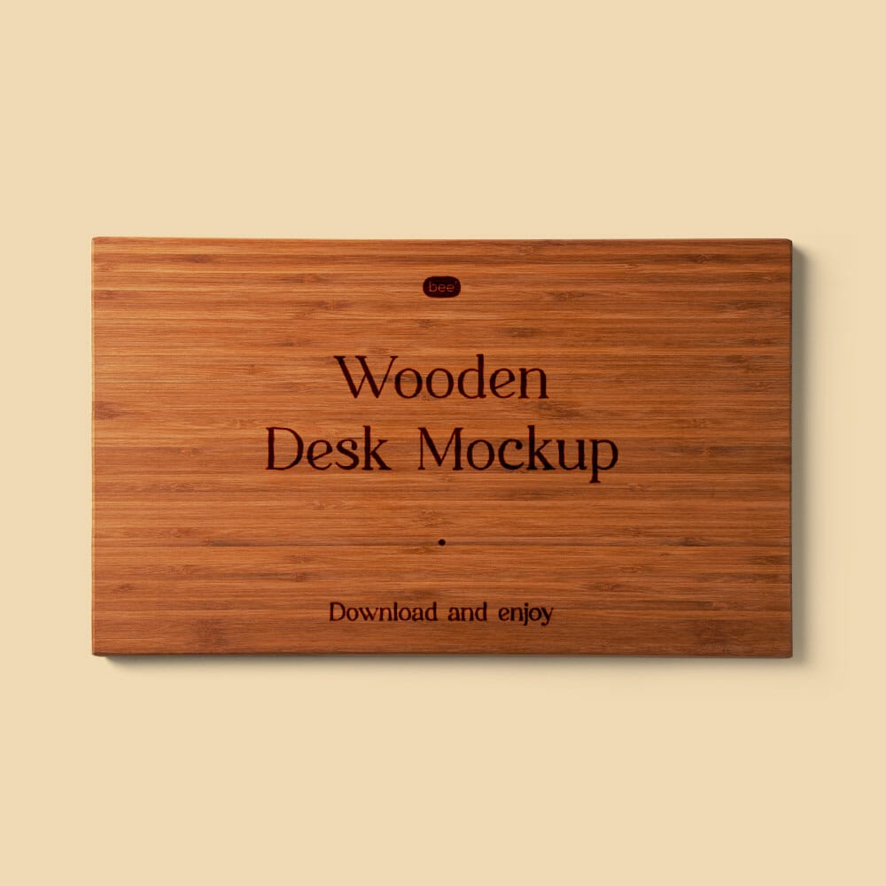 Free Big Wooden Desk Mockup