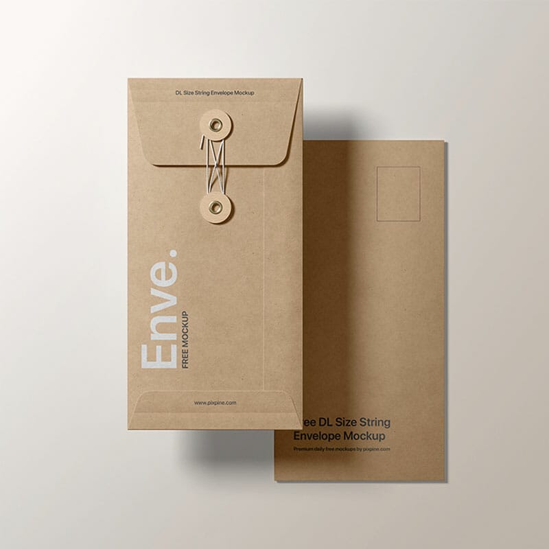Free DL Size String Envelope Mockup