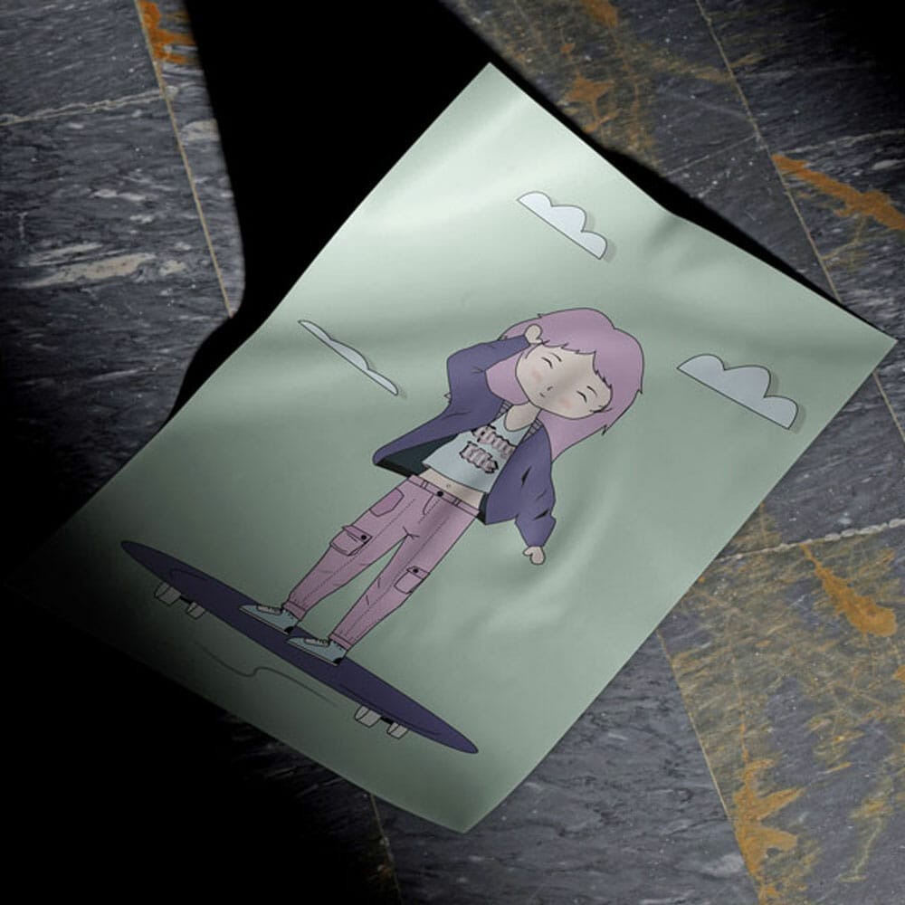 Free Dark Paper On Marble Poster Mockup Template