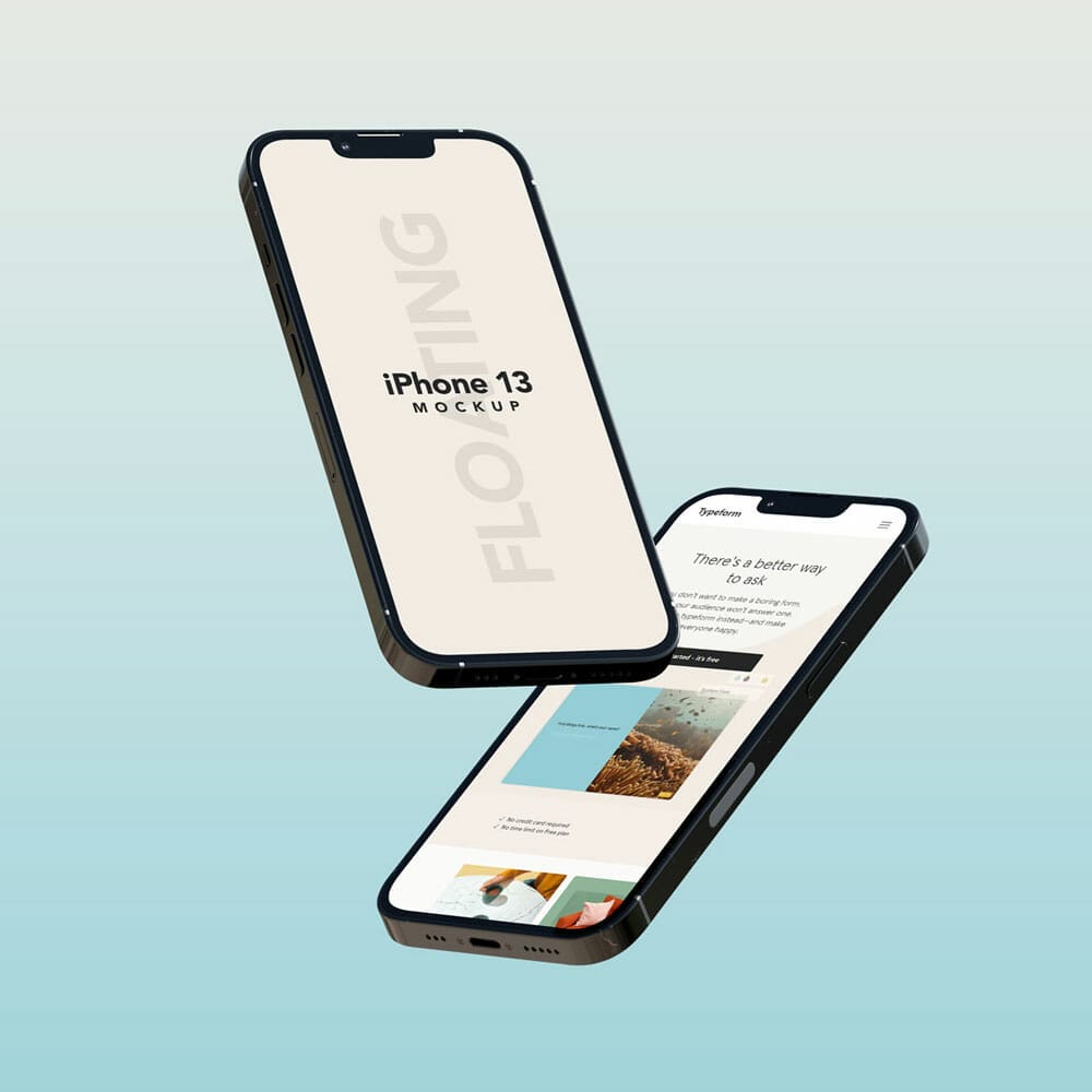 Free Floating iPhone 13 Mockup PSD