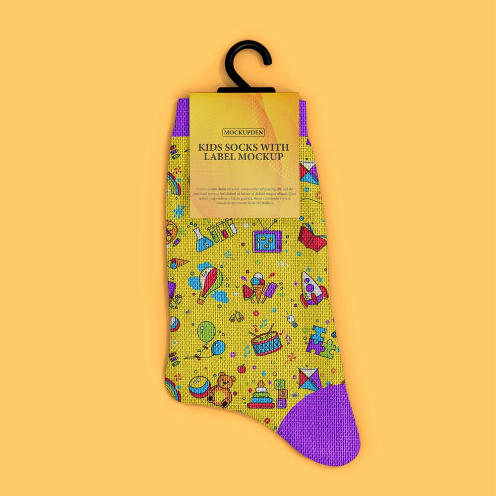 Free Kids Socks With Label Mockup PSD Template