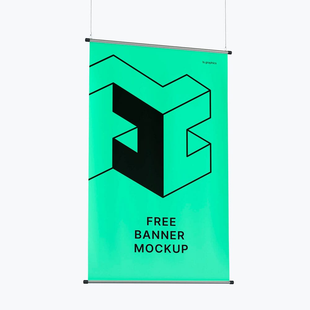 Free Modern Hanging Banner PSD Mockup