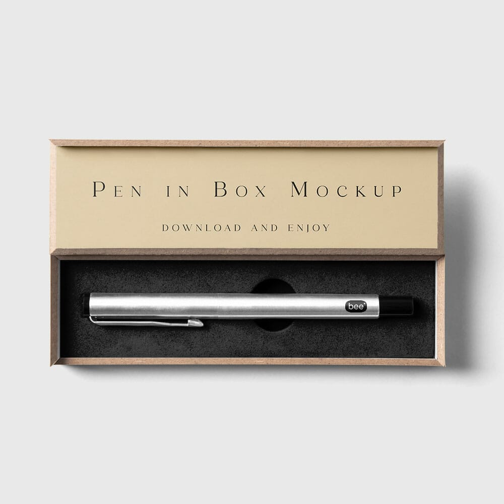 Free Pen in Box Mockup