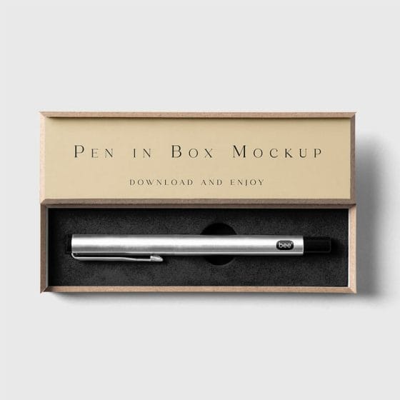 Free Pen in Box Mockup