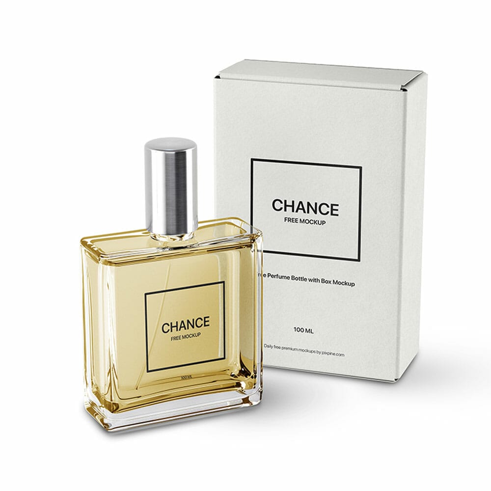 Free Perfume Bottle With Box Mockup