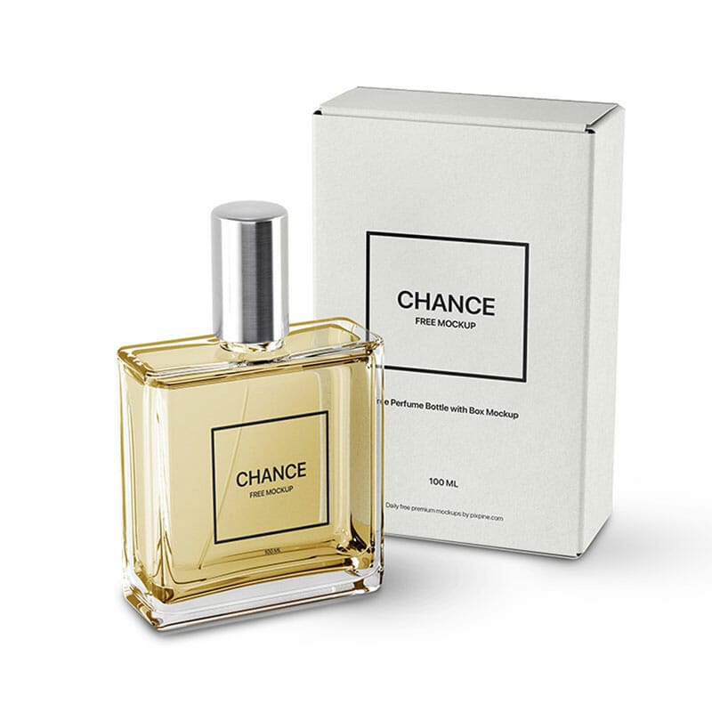 Free Perfume Bottle With Box Mockup