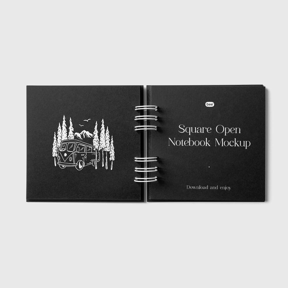 Free Square Open Notebook Mockup