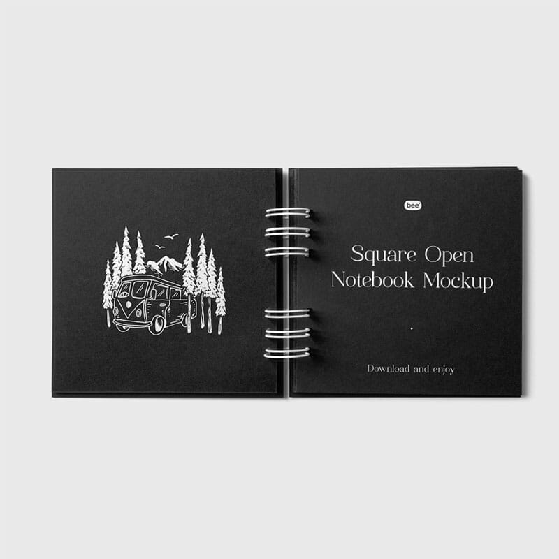 Free Square Open Notebook Mockup