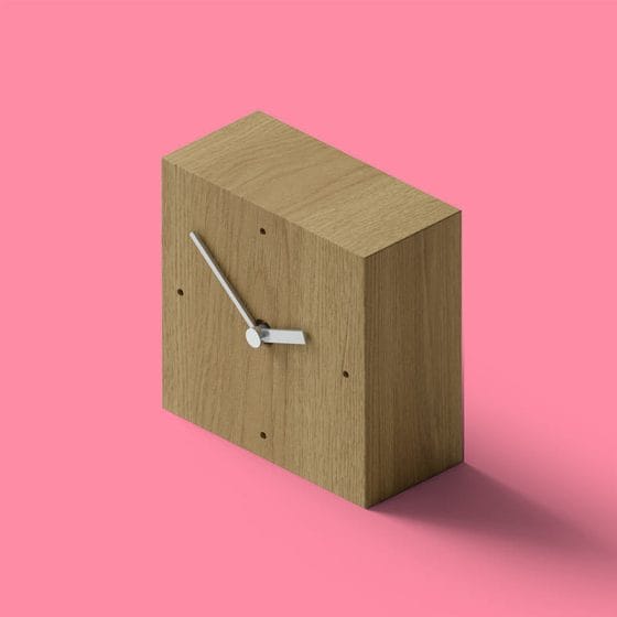 Free Square Wooden Table Clock Isometric Mockup
