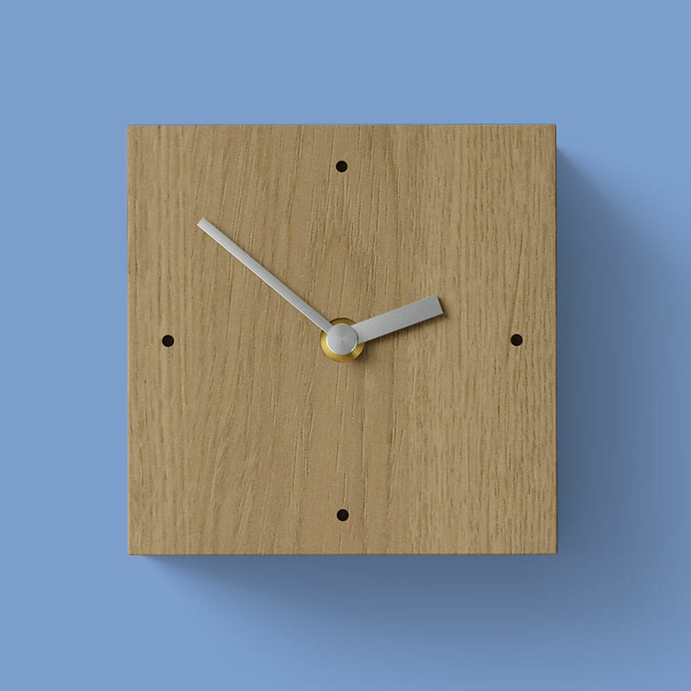 Free Square Wooden Table Clock Mockup