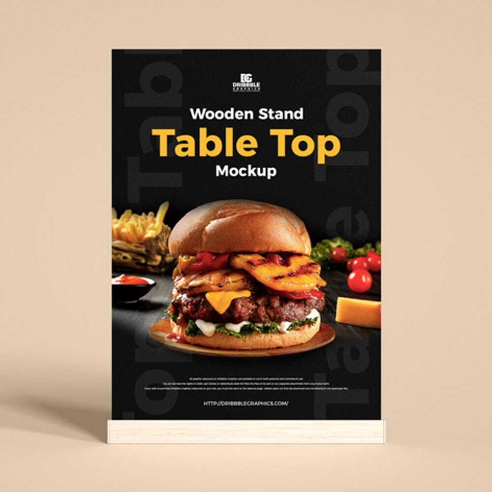 Free Wooden Stand Table Top Mockup