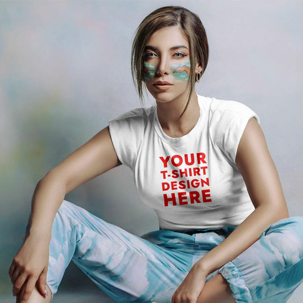 Girl With Makeup Round Neck T-Shirt Mockup