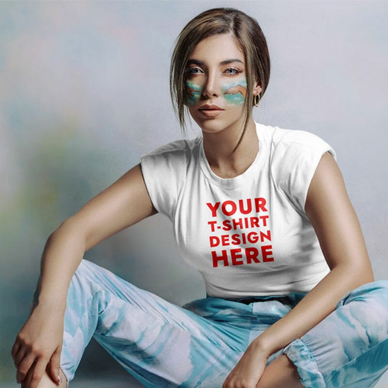 Girl With Makeup Round Neck T-Shirt Mockup