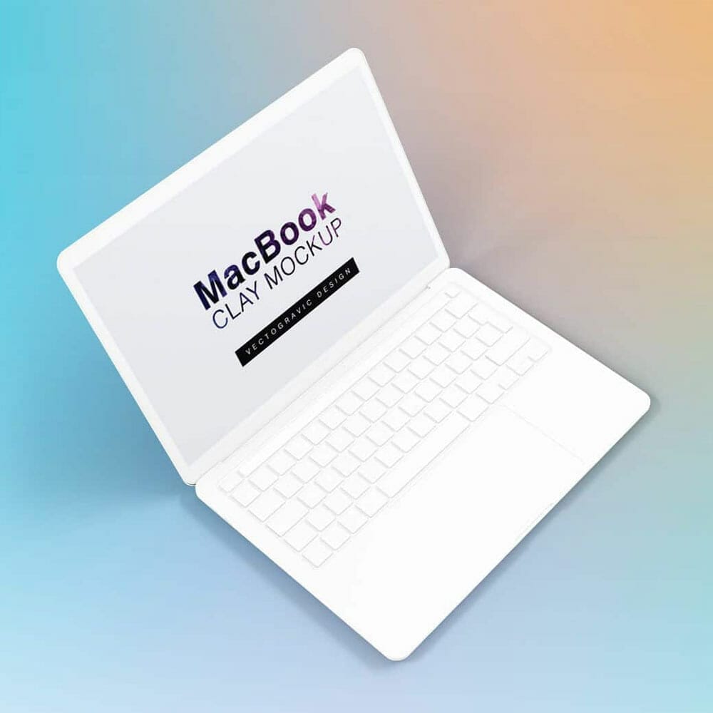 Left Top View Laptop Macbook Clay Free Mockups