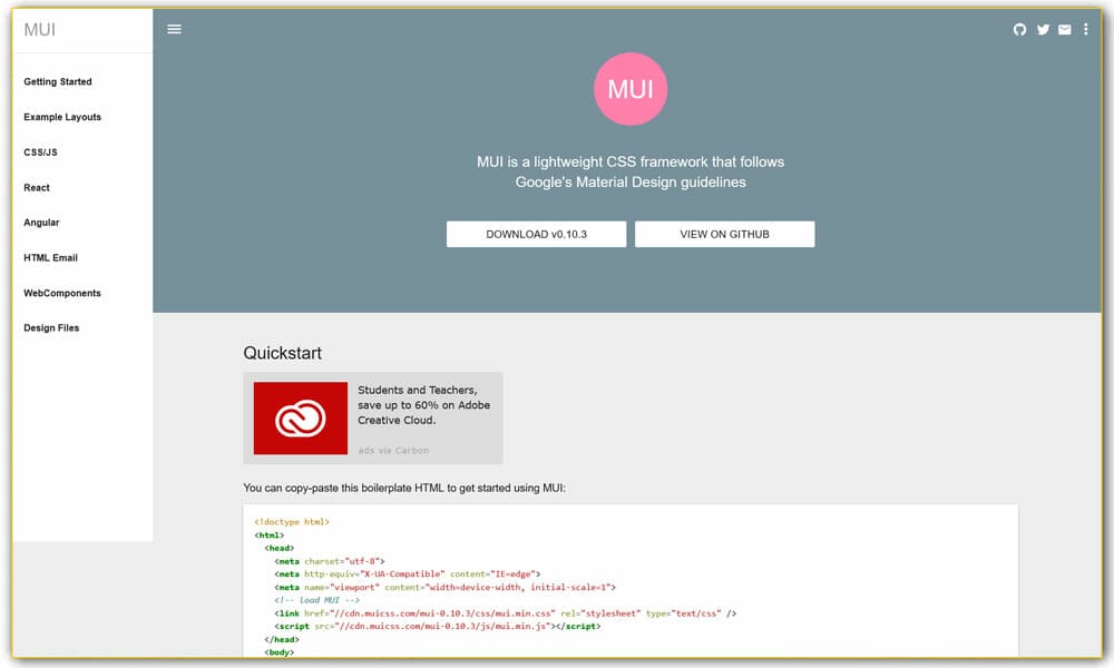 MUI – Material Design CSS Framework