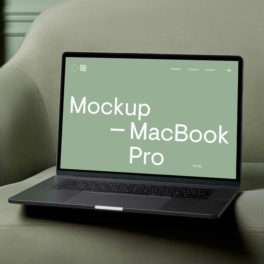 MacBook Pro On A Couch Mockup