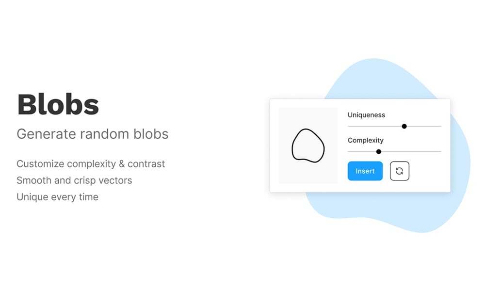A screenshot of the Blobs Figma plugin generating a unique, smooth blob shape for abstract design.