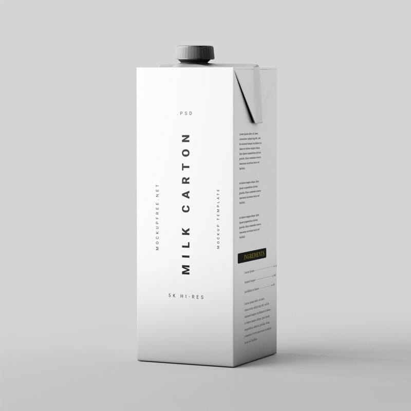 Free 1L Milk Carton Box Mockup