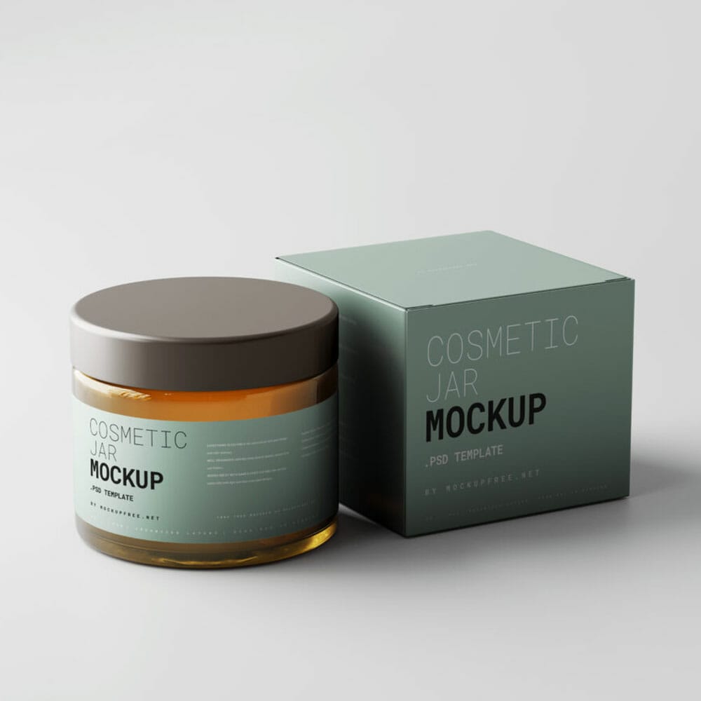 Free Amber Glass Cosmetic Jar With Box Mockups