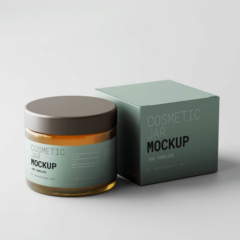Free Amber Glass Cosmetic Jar With Box Mockups