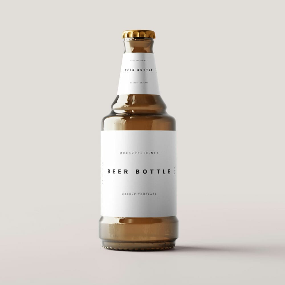 Free Amber Glass Stubby Beer Bottle Mockup