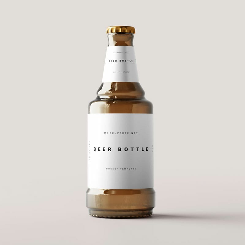 Free Amber Glass Stubby Beer Bottle Mockup
