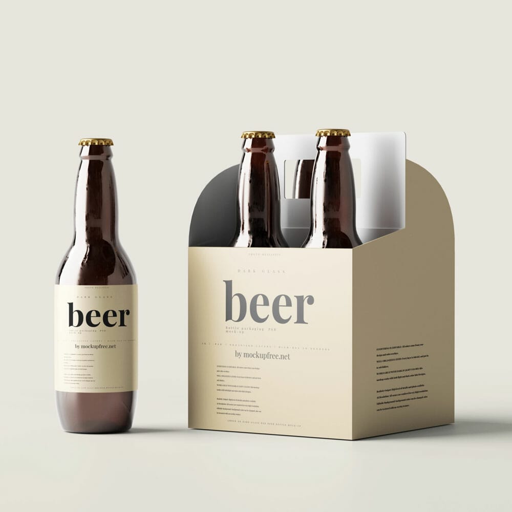 Free Beer Four Pack Carrier Box Mockups