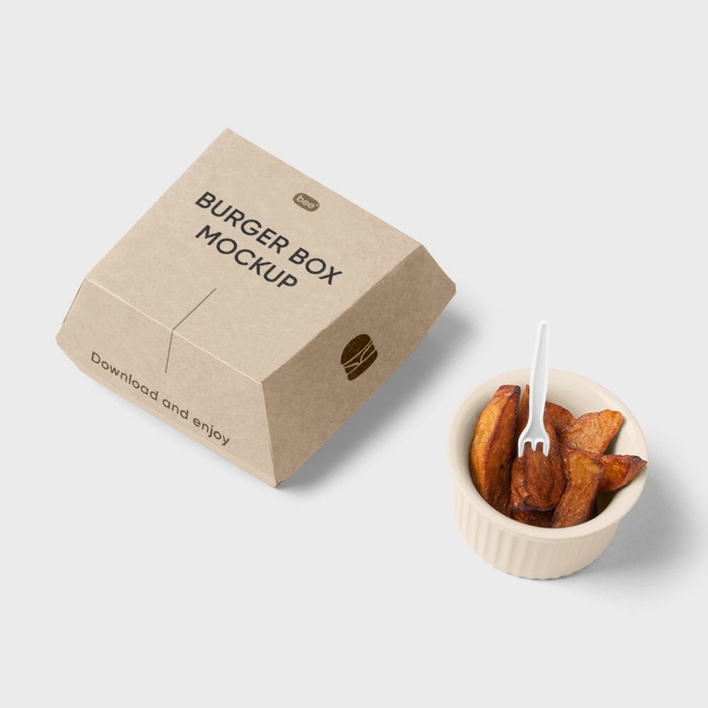 Free Box Burger And Fries Mockup