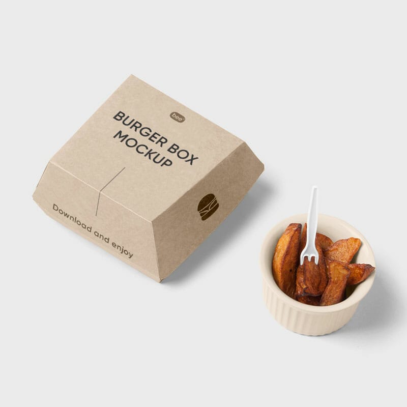 Free Box Burger And Fries Mockup