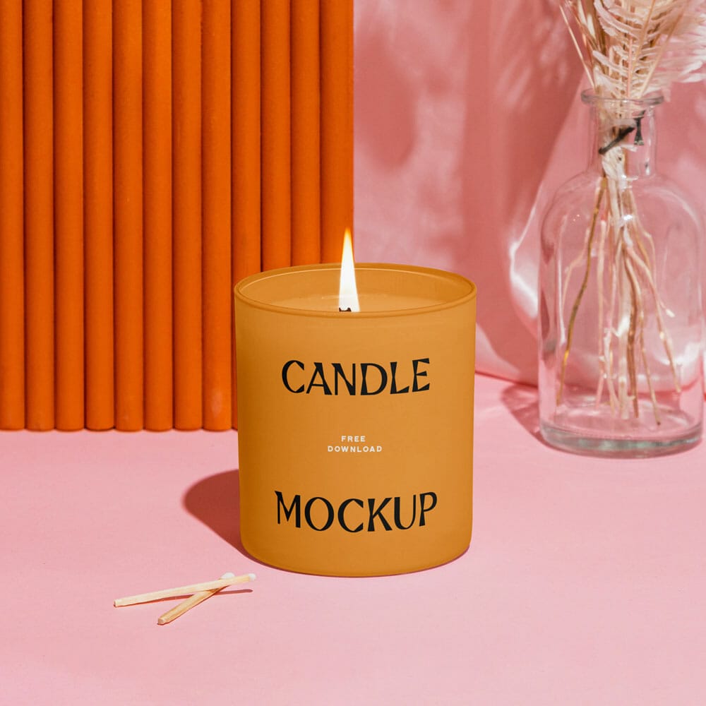 Free Candle With Flower Mockup