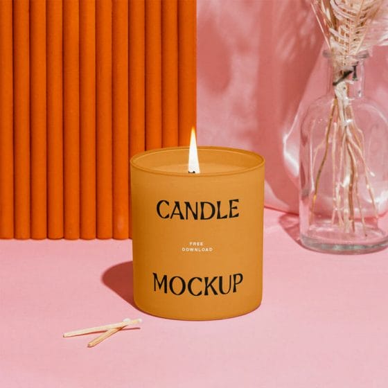 Free Candle With Flower Mockup