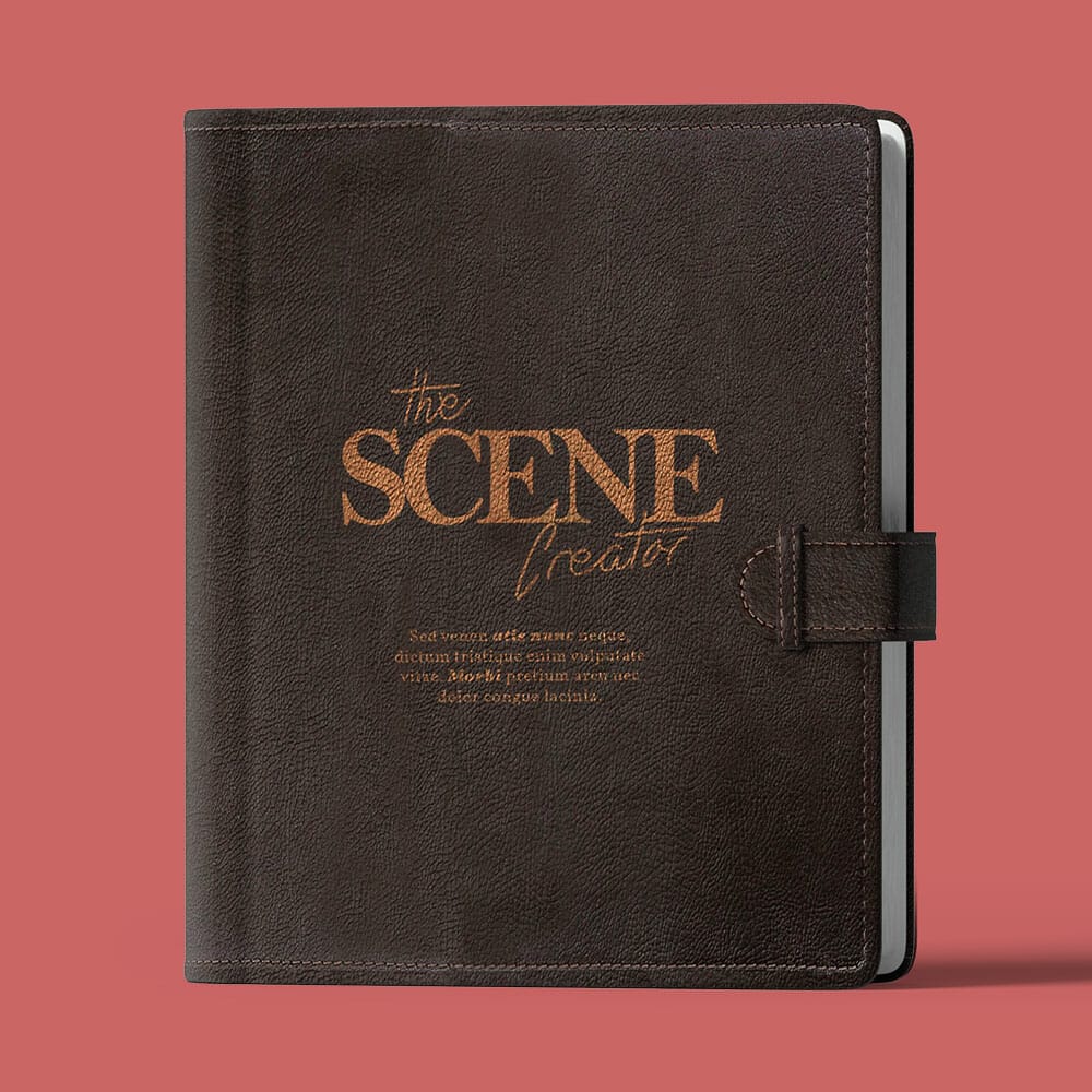 Free Closed Brown Notepad Mockup Front View