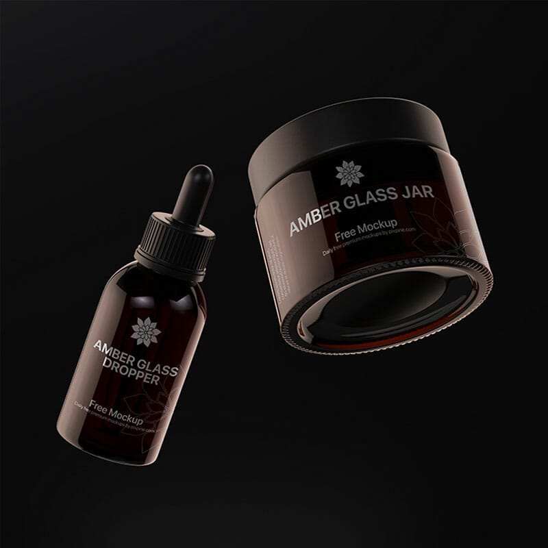 Free Floating Amber Jar And Dropper Mockup