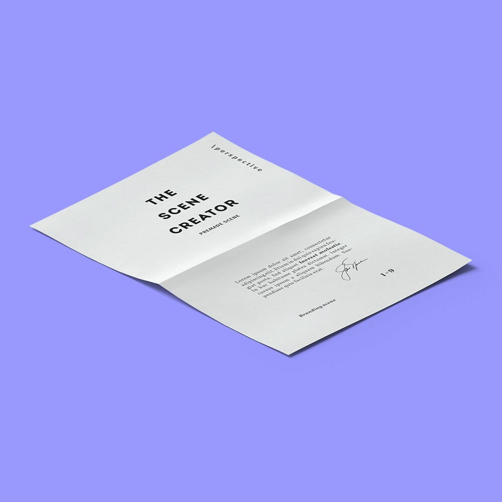 Free Isometric Vertical Bent Paper Mockup PSD