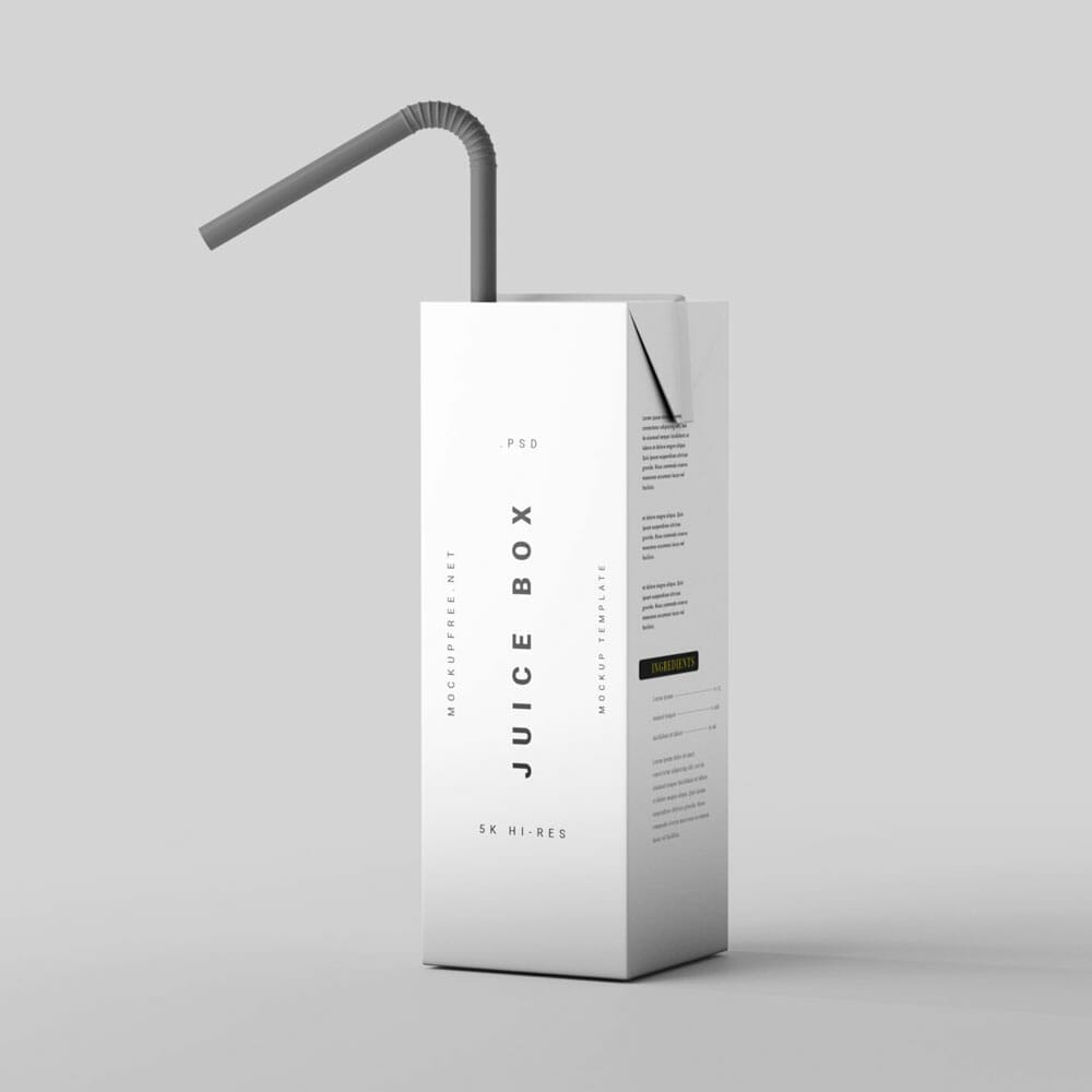 Free Juice Box With Straw Mockup