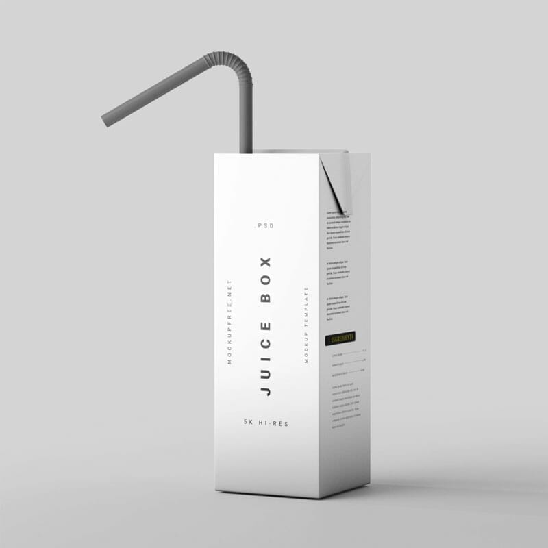 Free Juice Box With Straw Mockup